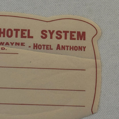 Vintage Hotel Travel Luggage Label Keenan Hotel System Fort Wayne Indiana