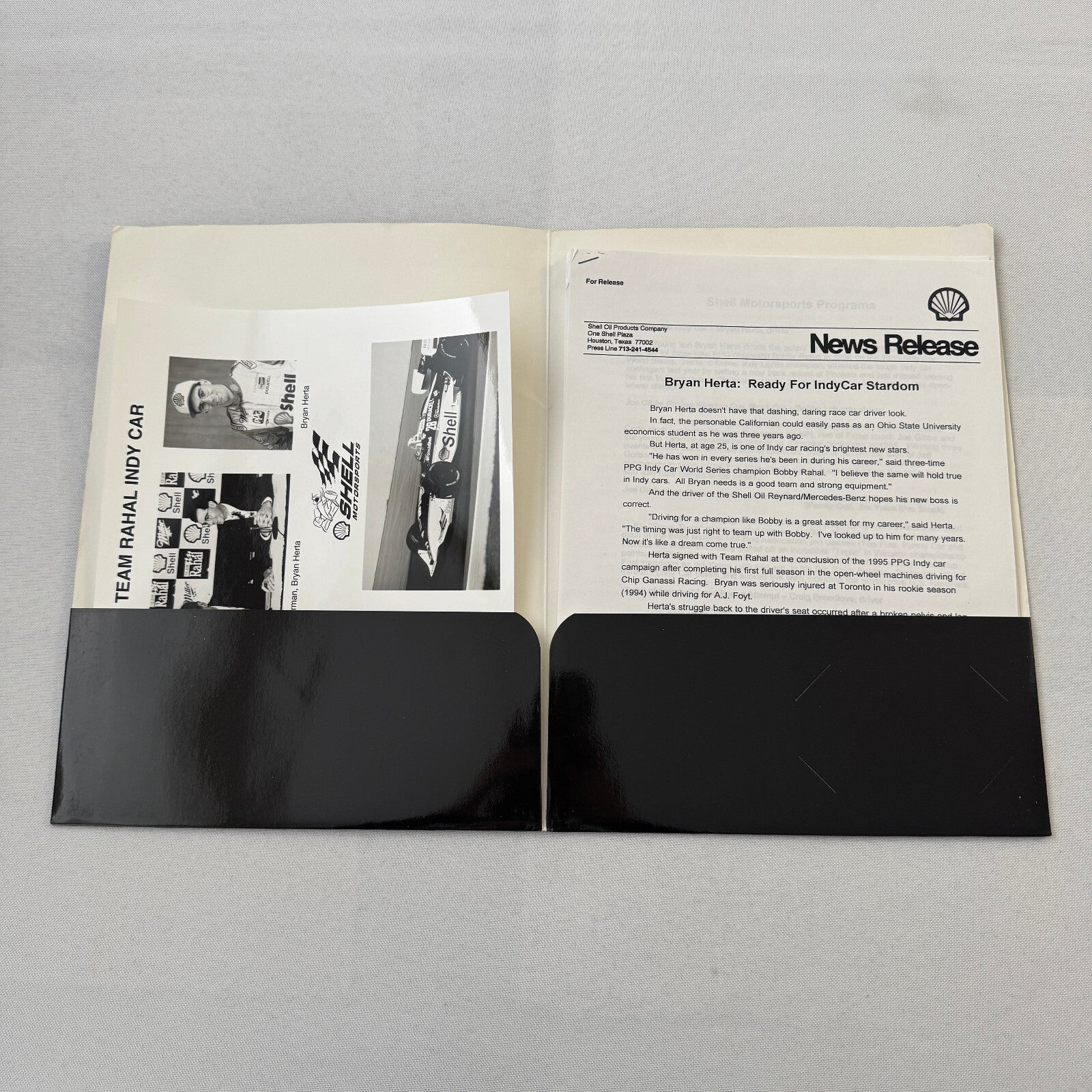 1996 PPG Indy Car Racing Shell Team Bobby Rahal Bryan Herta Press Kit Brochure