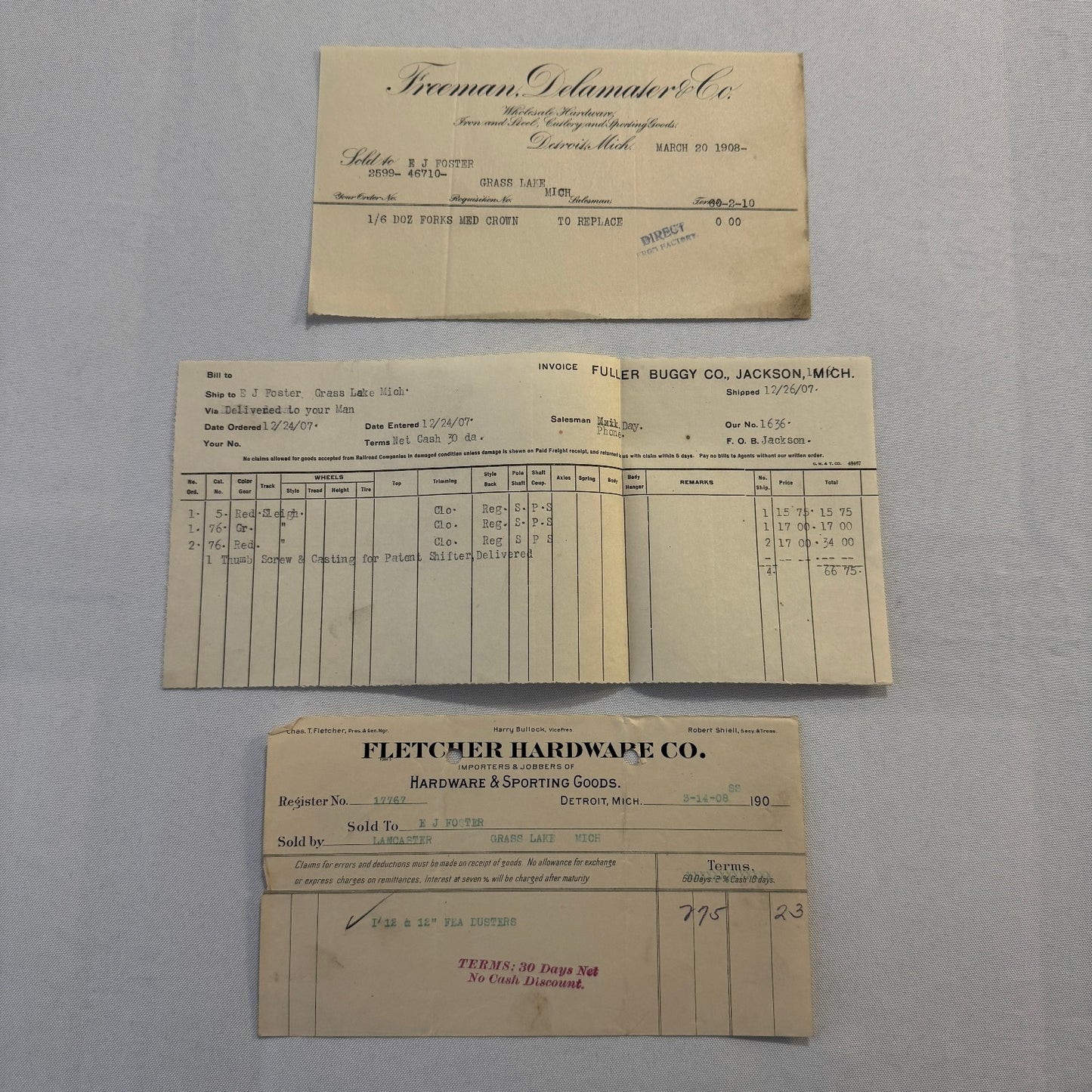 Antique Document Receipt Invoice Lot Farm Equipment Hardware Buggy Furniture 25+