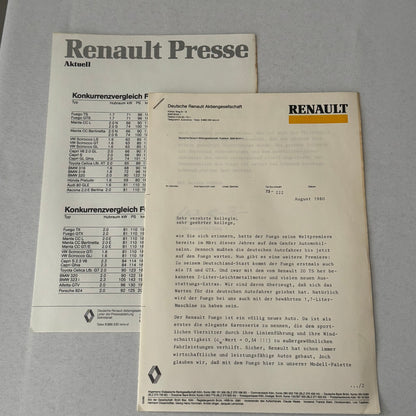 Renault Fuego Vintage Press Kit Brochure Photos 1980 GERMAN Text