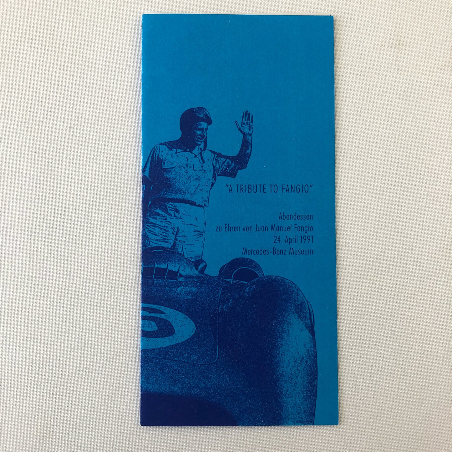 1991 A Tribute to Juan Manual Fangio Mercedes Benz Museum Menu Event Brochure 