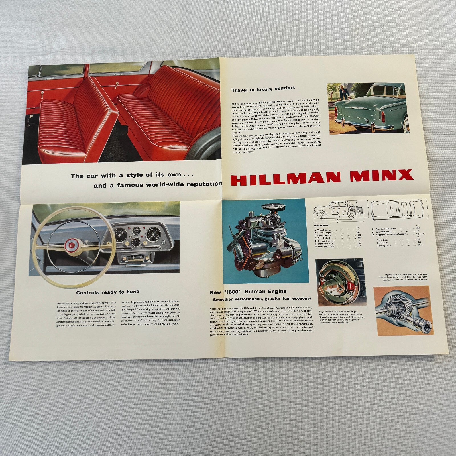 Hillman Minx De Luxe Sedan Car Sales Brochure Catalog Advertising Vintage