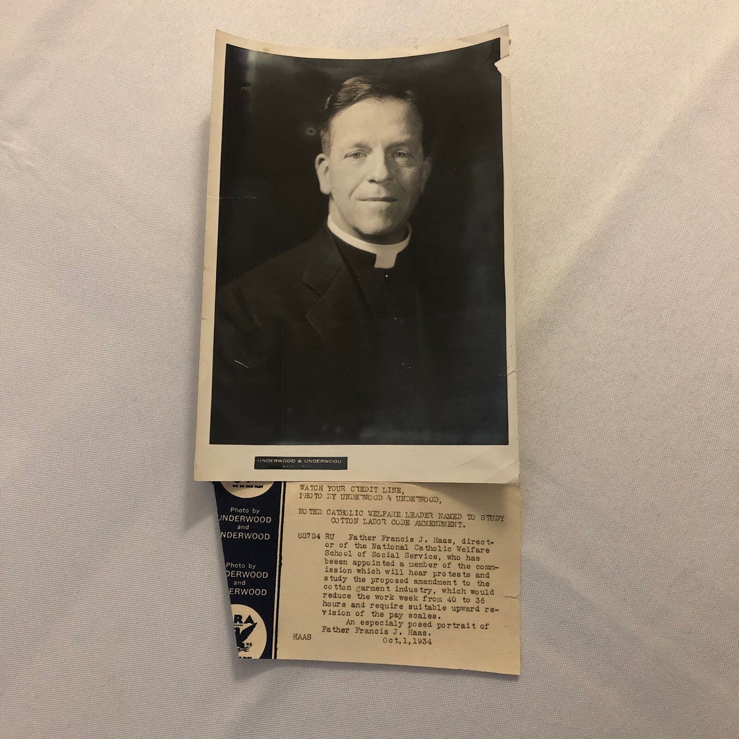 Press Photo Photograph Father Francis J Haas Catholic Welfare Cotton Labor 1934