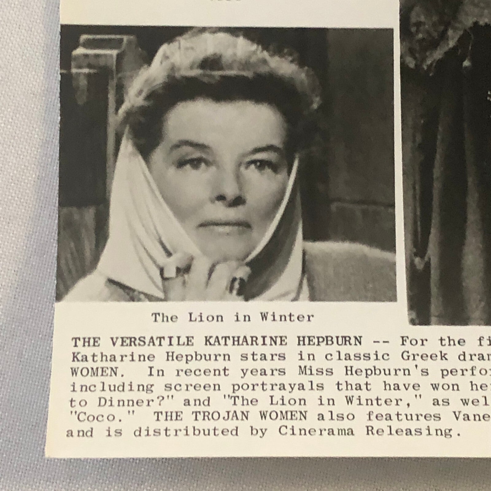 Katharine Hepburn Actress Press Photo Photograph Movie Film Trojan Woman Coco +