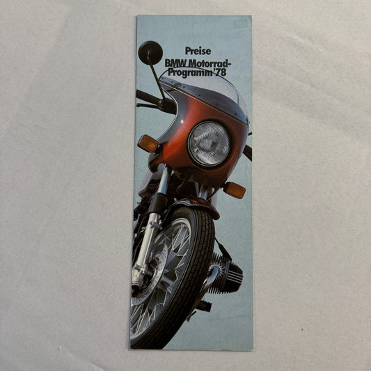 1978 BMW Motorcycle Price and Options Brochure Catalog R100RS R100 R80 GERMAN