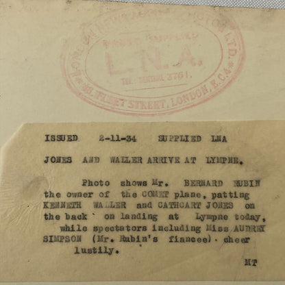 Press Photo Photograph Air Race Aviators Pilots Plane Airplane 1934 London News