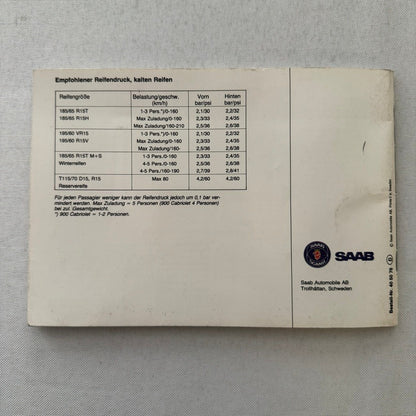 1993 Saab 900 Owners Manual Instruction Guide Book Saab Turbo GERMAN