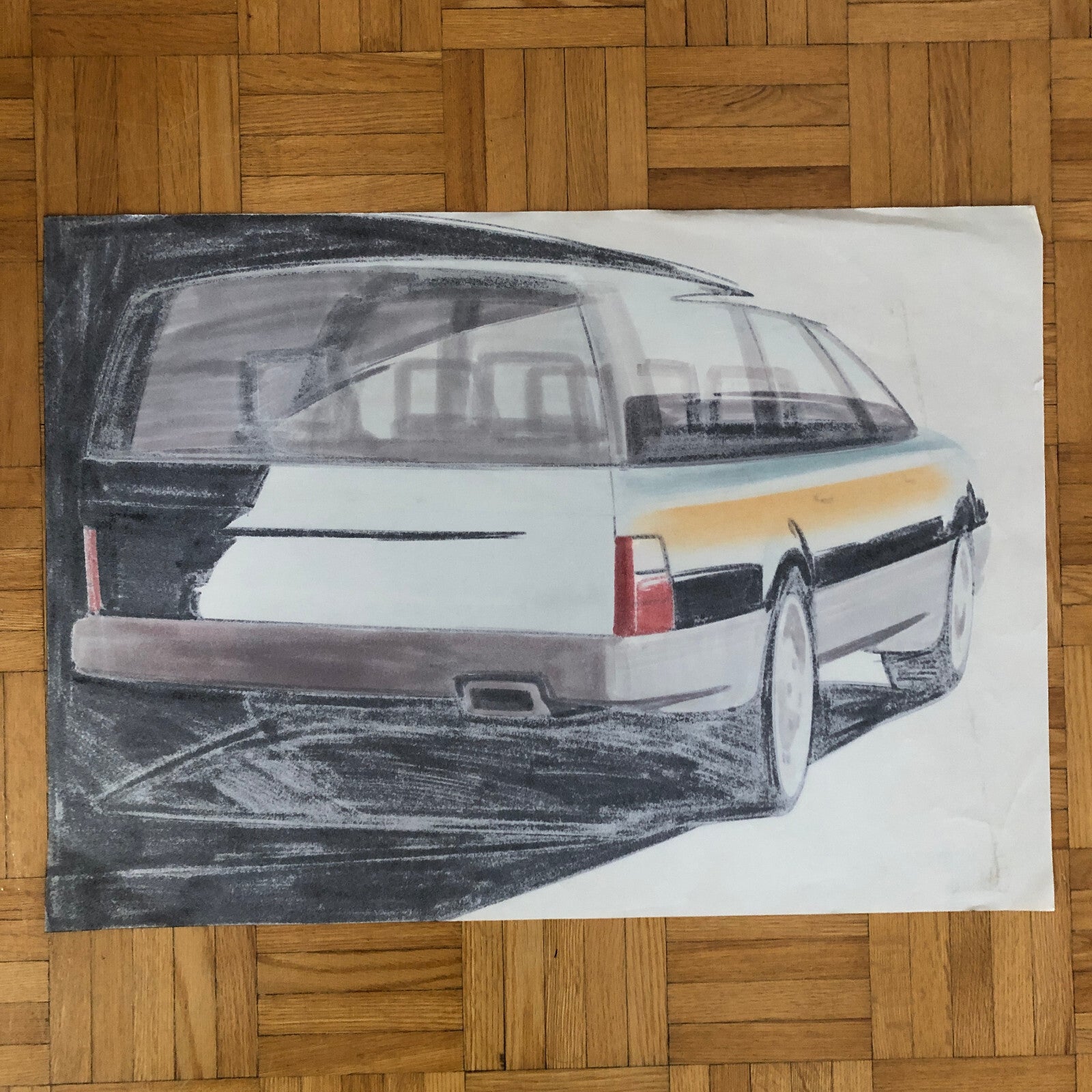 Car Styling Concept Illustration Art Drawing Sketch Vintage Signed YOUNG