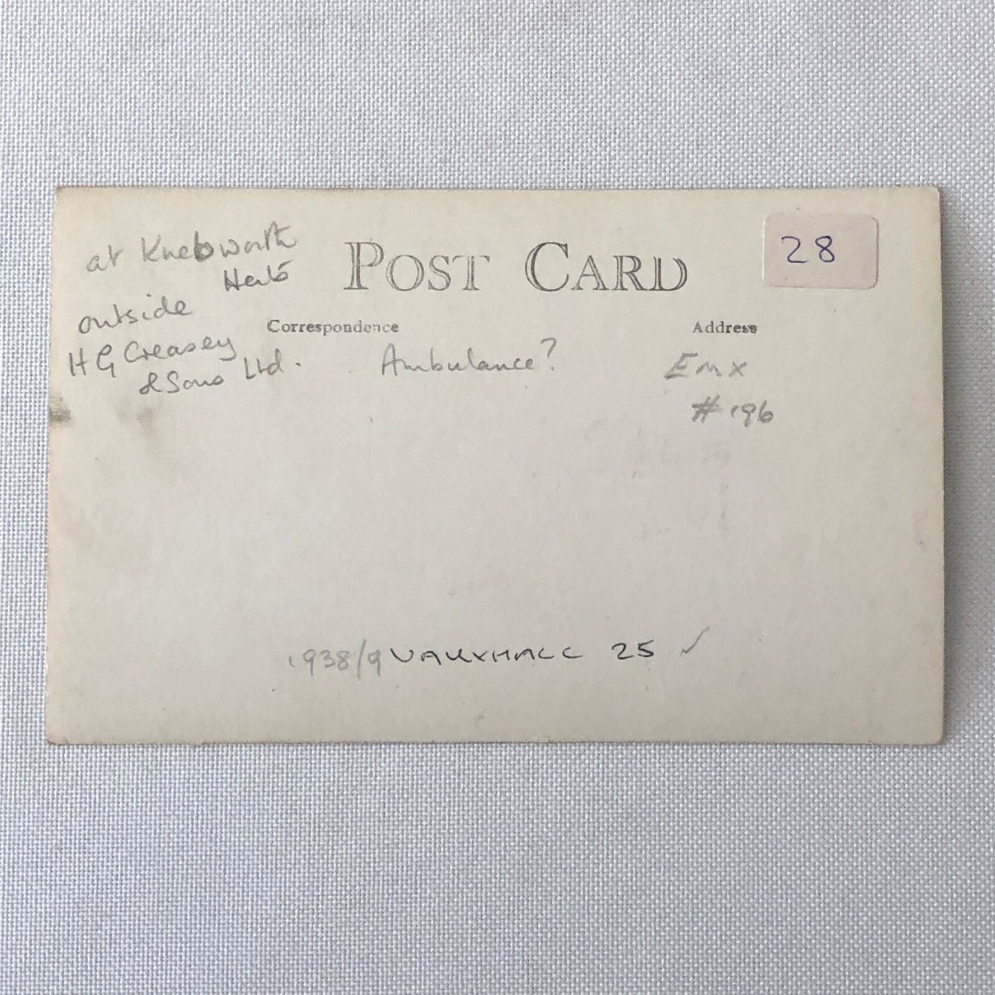 Vintage 1938 1938 Vauxhall 25 Van Photo Photograph Postcard Post Card RPPC ? 