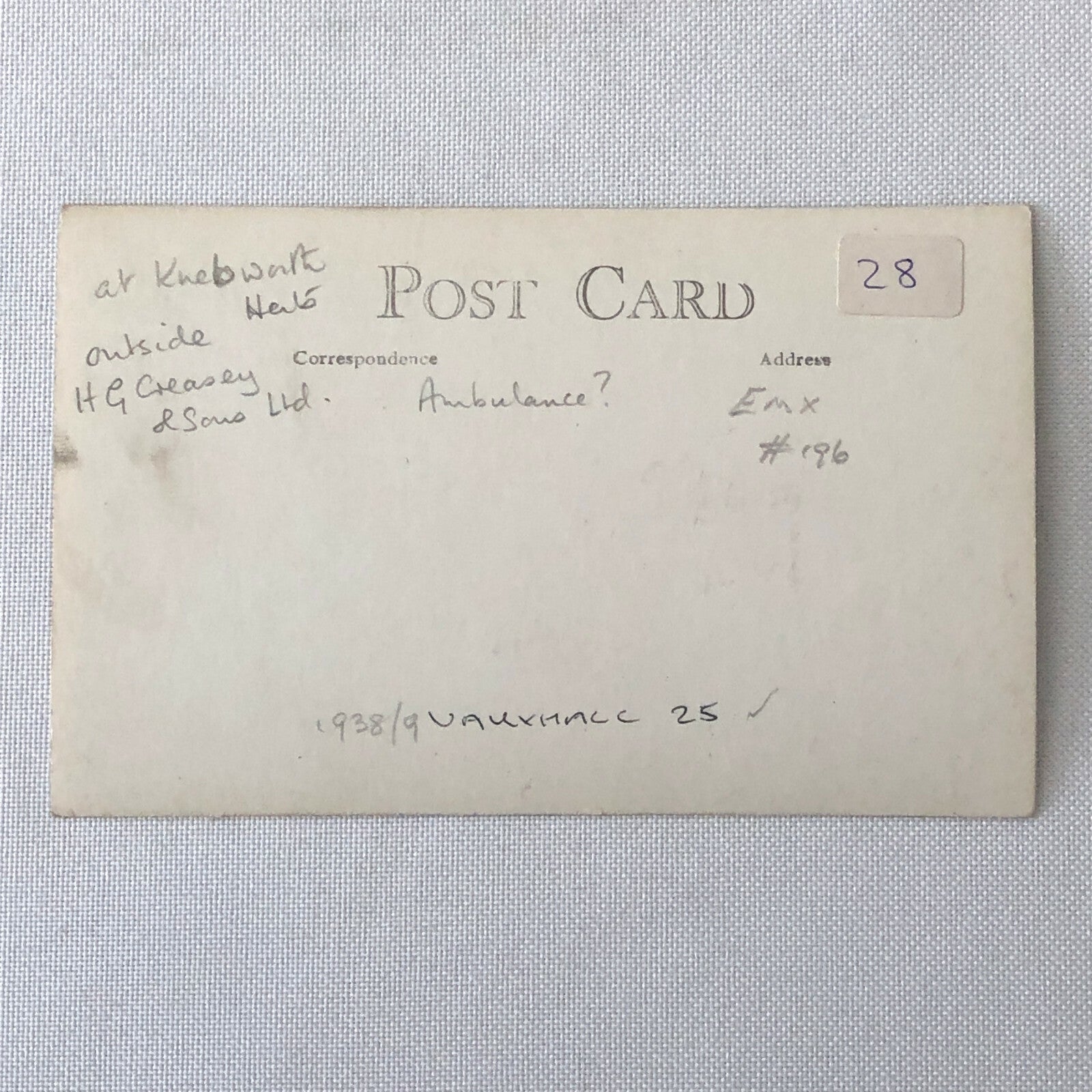 Vintage 1938 1938 Vauxhall 25 Van Photo Photograph Postcard Post Card RPPC ? 