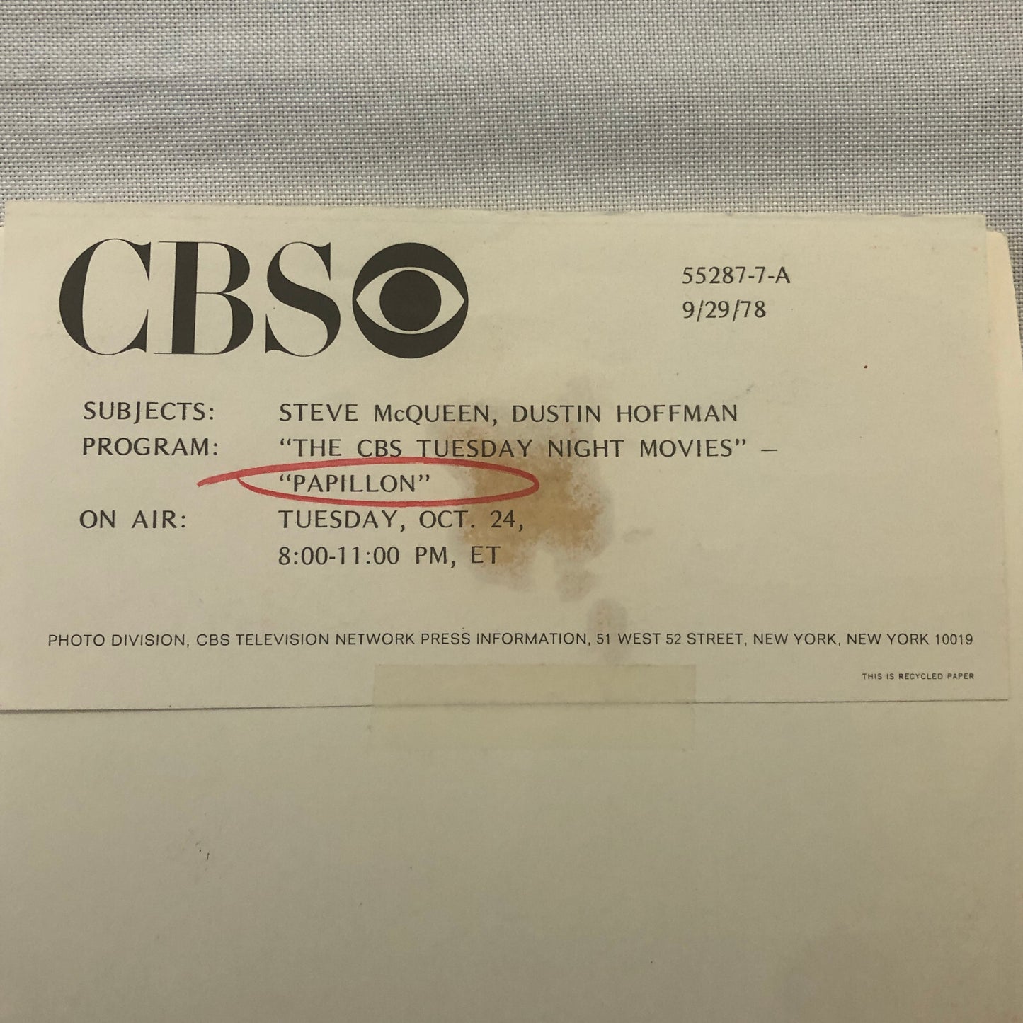 Steve McQueen Dustin Hoffman Papillon Movie Film CBS Television Photo Photograph