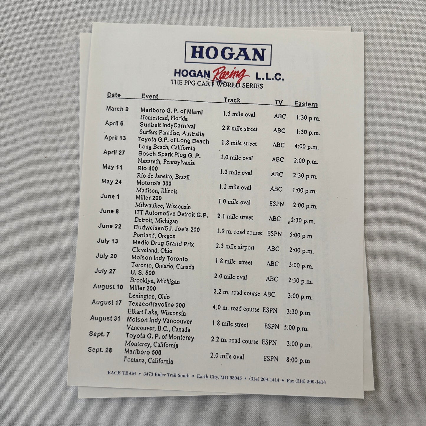 Hogan Racing PPG CART Dario Franchitti Reynard Mercedes Car Racing Press Kit