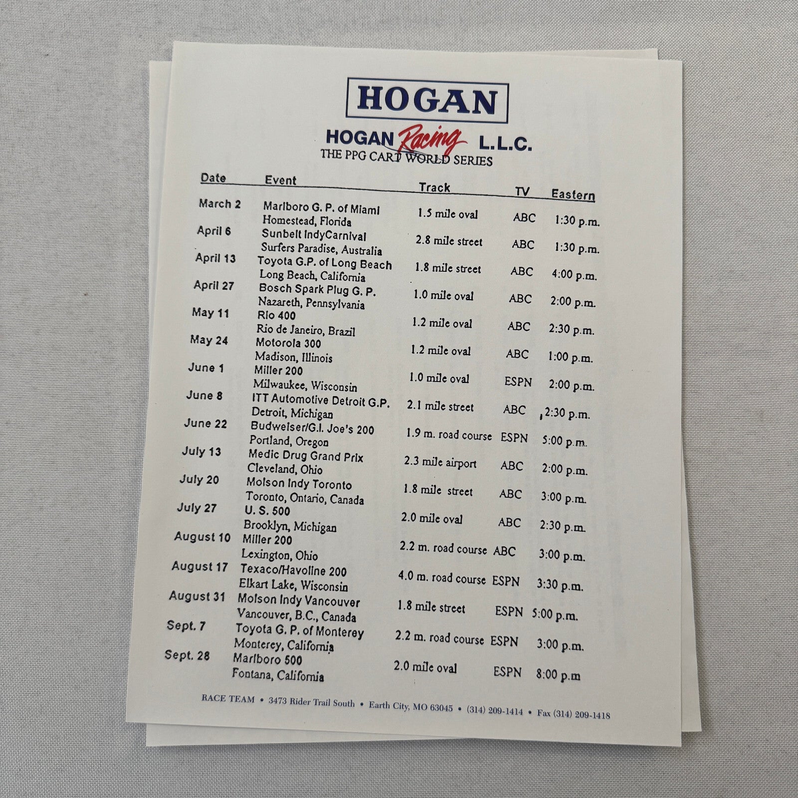 Hogan Racing PPG CART Dario Franchitti Reynard Mercedes Car Racing Press Kit