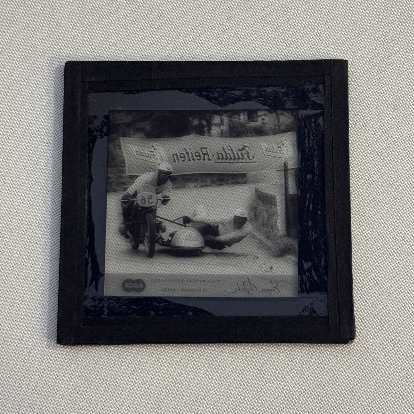 Glass Plate Lantern Slide Motorcycle Sidecar Racing Race German BMW Kraus Huser