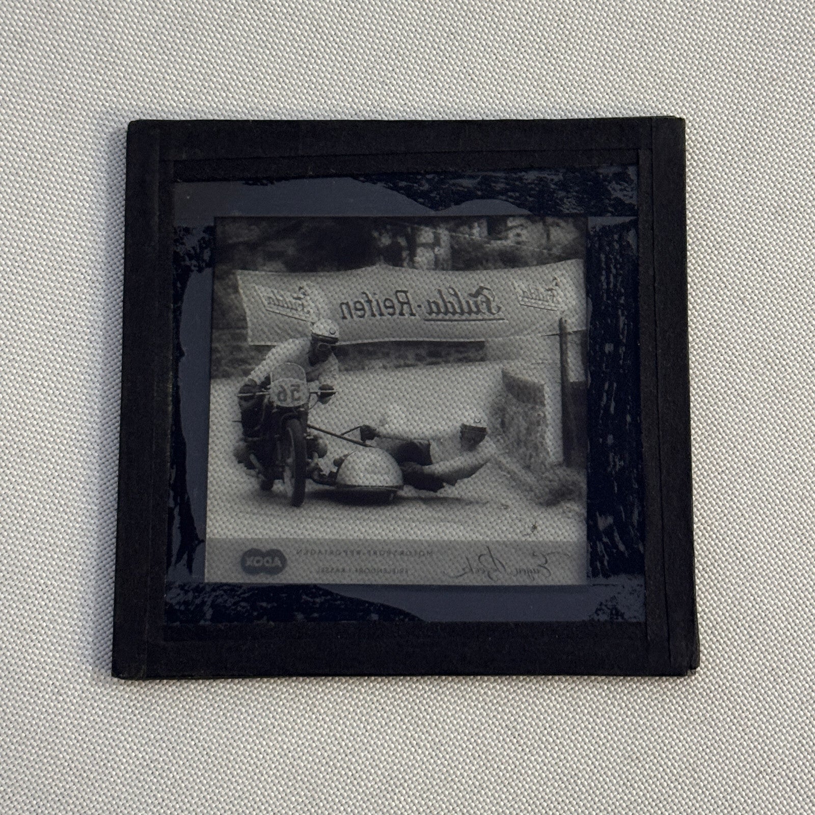 Glass Plate Lantern Slide Motorcycle Sidecar Racing Race German BMW Kraus Huser