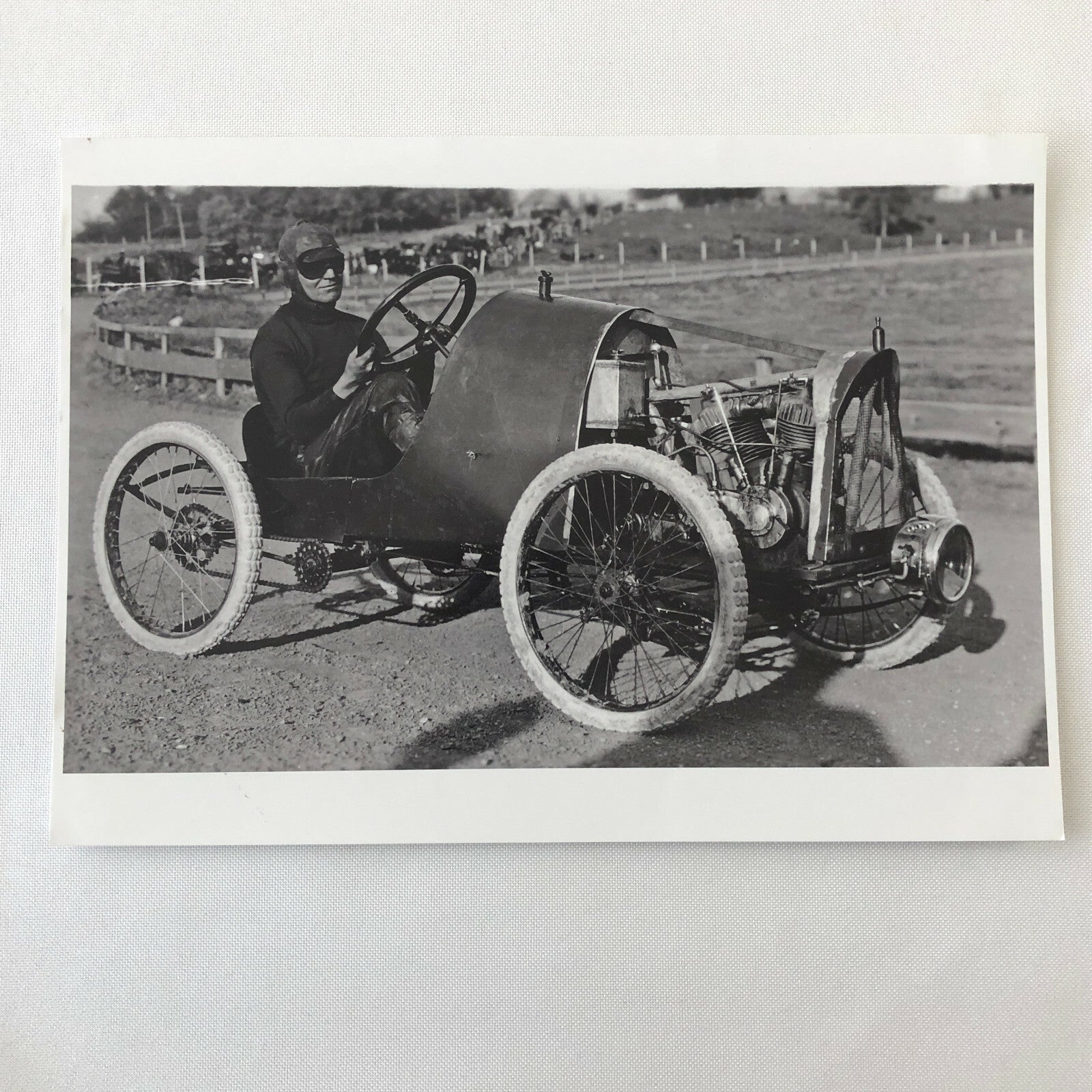 Vintage Early Antique Racing Car with Driver Photo Photograph - Modern Print 