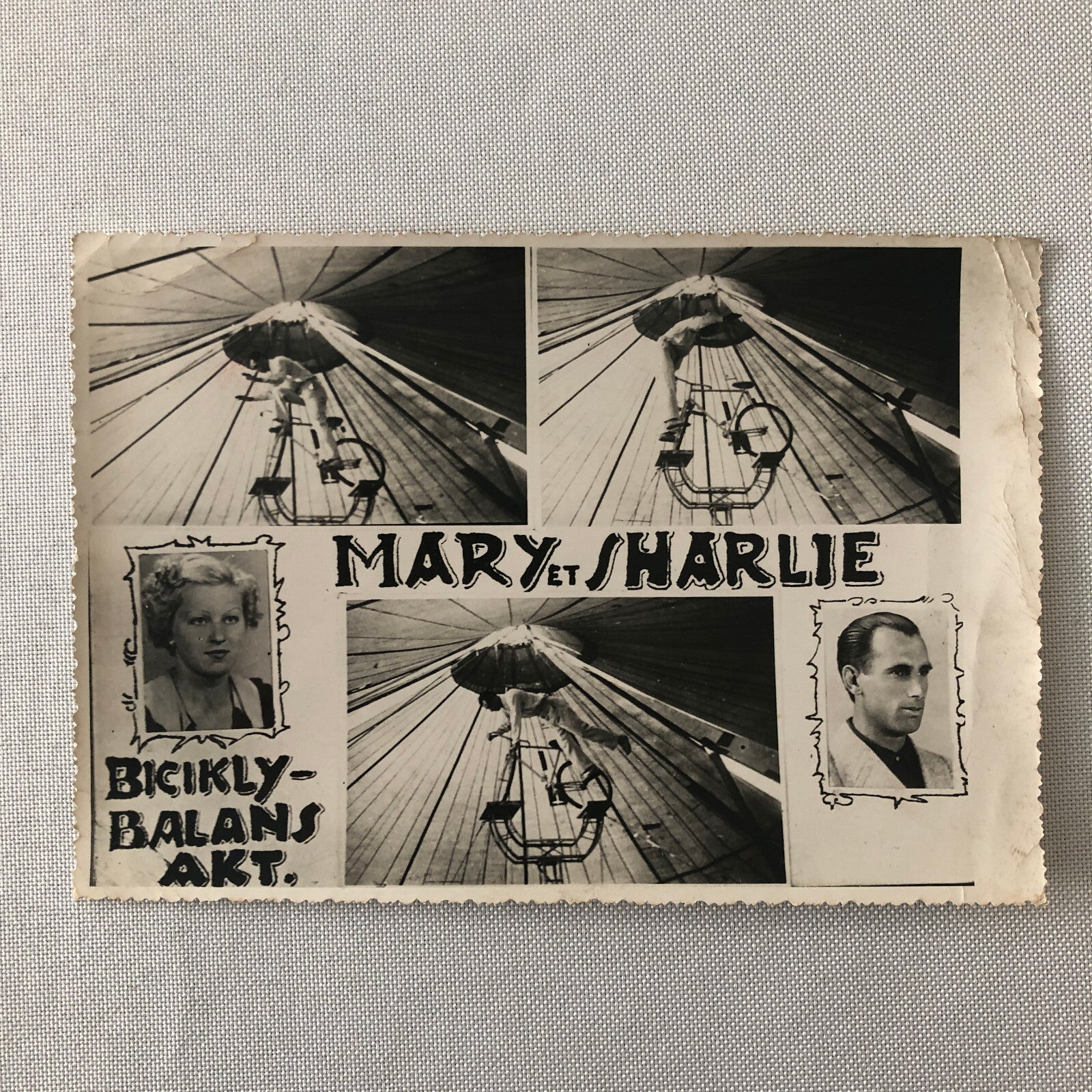 Circus Bicycle Balancing Acrobat Acrobatic Act Photo Photograph Vintage European