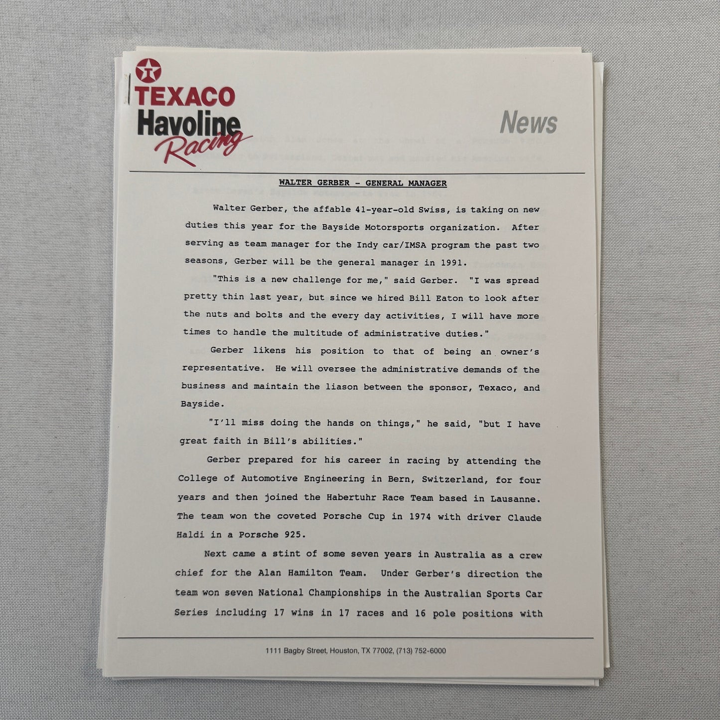 Jeff Andretti Texaco Havoline Racing Press Kit Brochure 1991 Mario Andretti