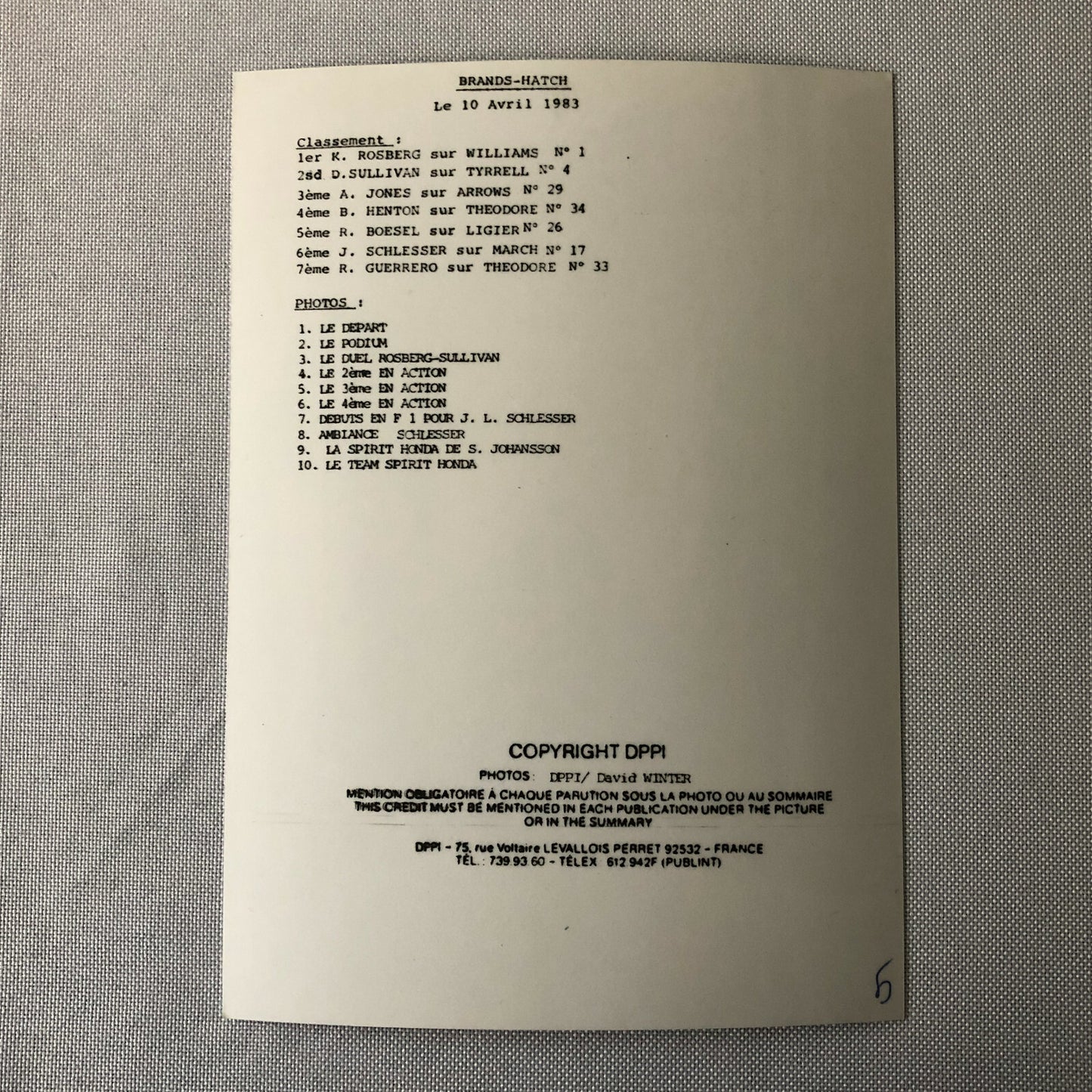 1983 Brands Hatch Honda Racing Car Photograph Print DPPI Press Photo