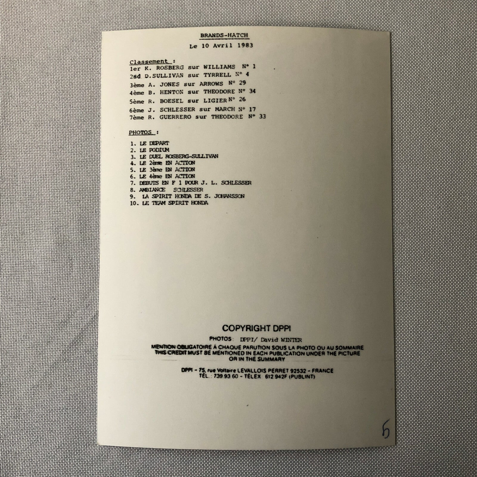 1983 Brands Hatch Honda Racing Car Photograph Print DPPI Press Photo