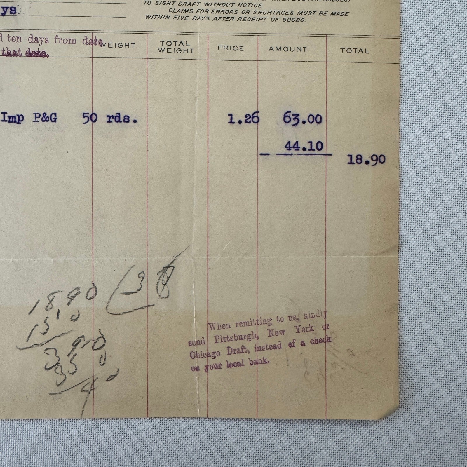Pittsburgh Steel Company Receipt Invoice Document Letterhead 1908 Vintage