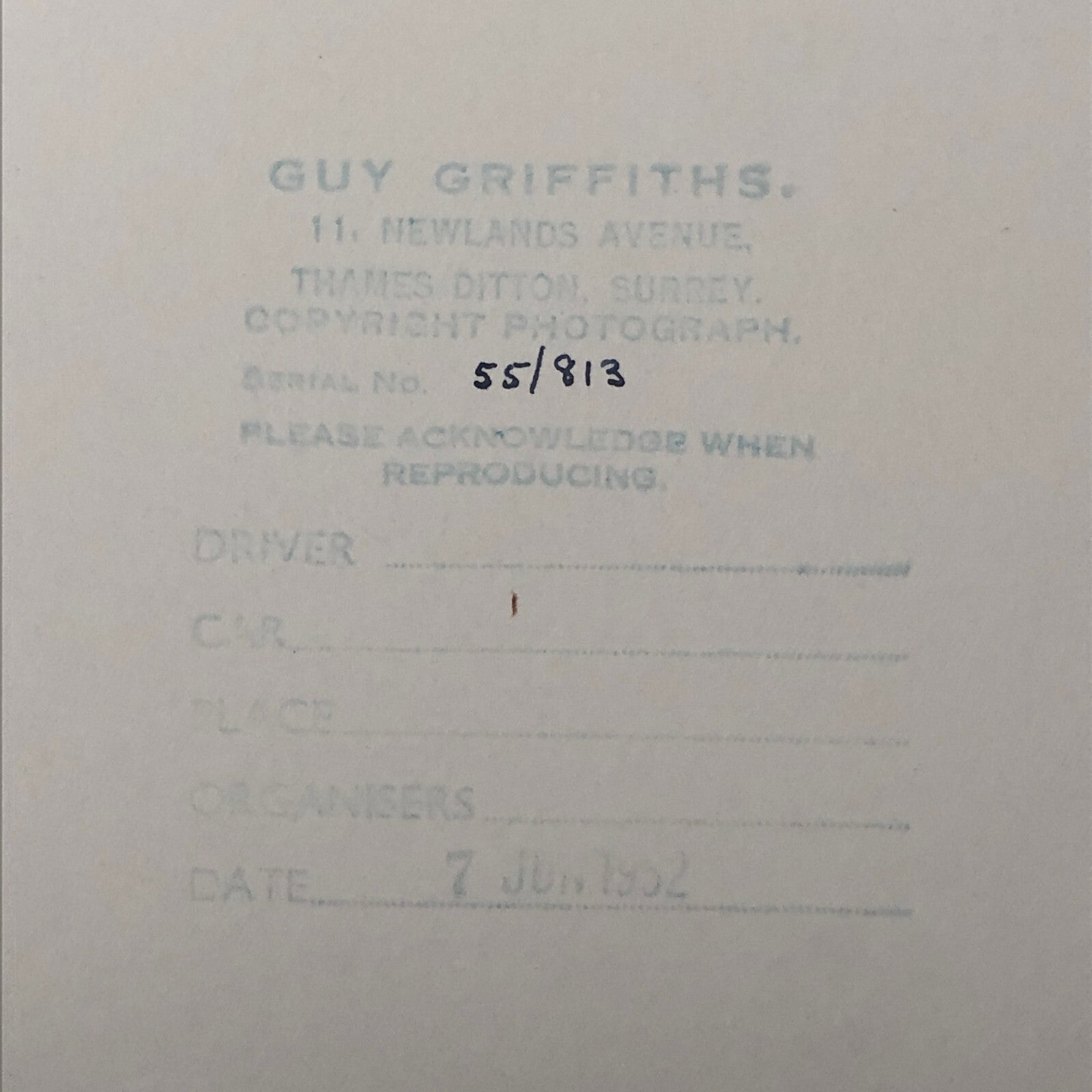 Vintage Car Automobile Racing Photo Photograph Print - Guy Griffiths Tag REA22E4