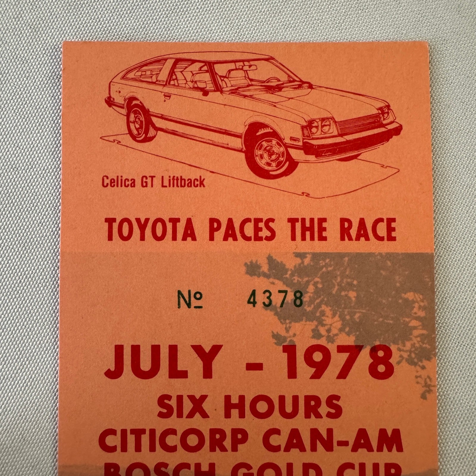 1978 Watkins Glen Racing Ticket Bosch Gold Cup Citicorp CanAM Race Toyota
