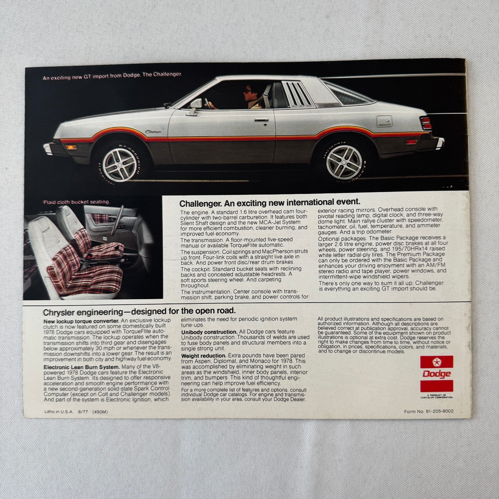 1978 Dodge Sales Brochure Catalog Aspen Diplomat Magnum Charger Challenger Colt