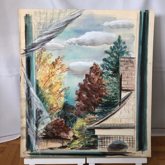 Vintage Painting Art Artwork Artist Arthur E Sudler House Trees Fall Colors