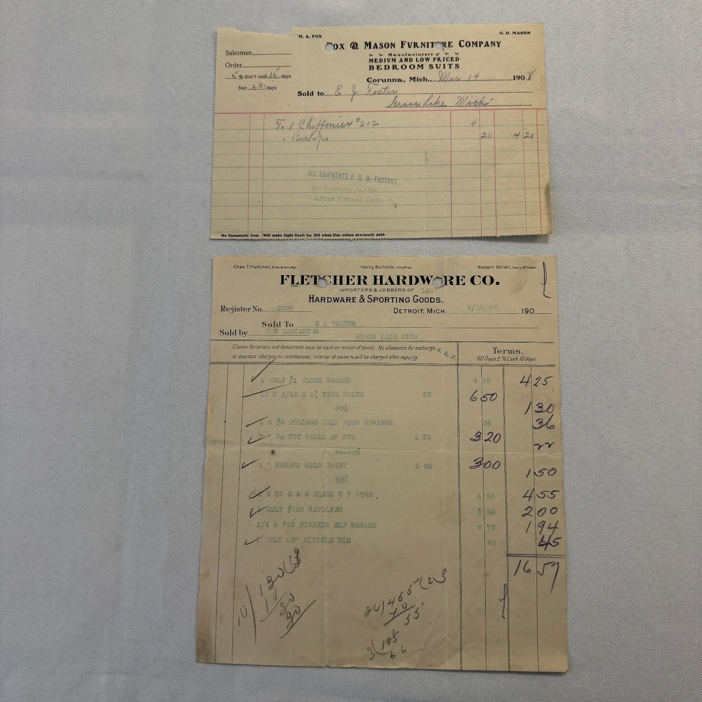 Antique Document Receipt Invoice Lot Farm Equipment Hardware Buggy Furniture 25+