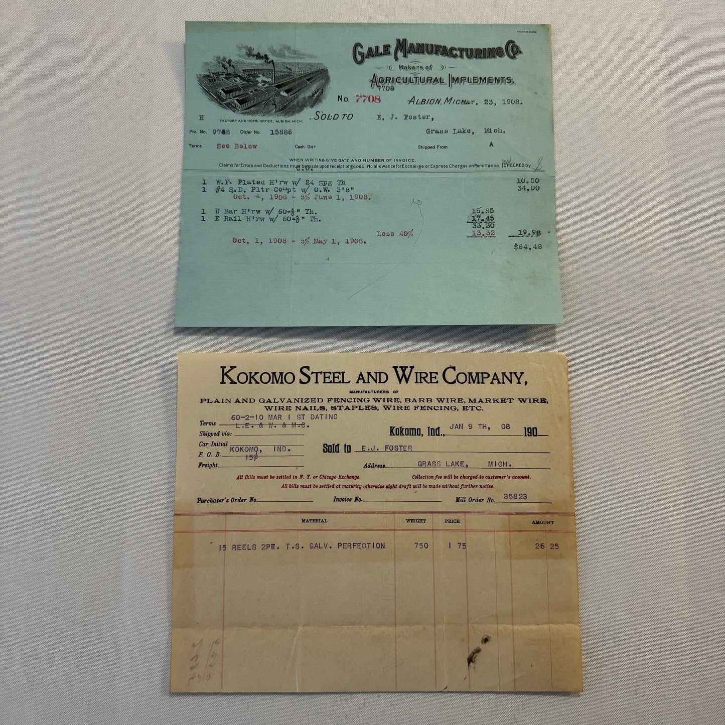 Antique Document Receipt Invoice Lot Farm Equipment Hardware Buggy Furniture 25+