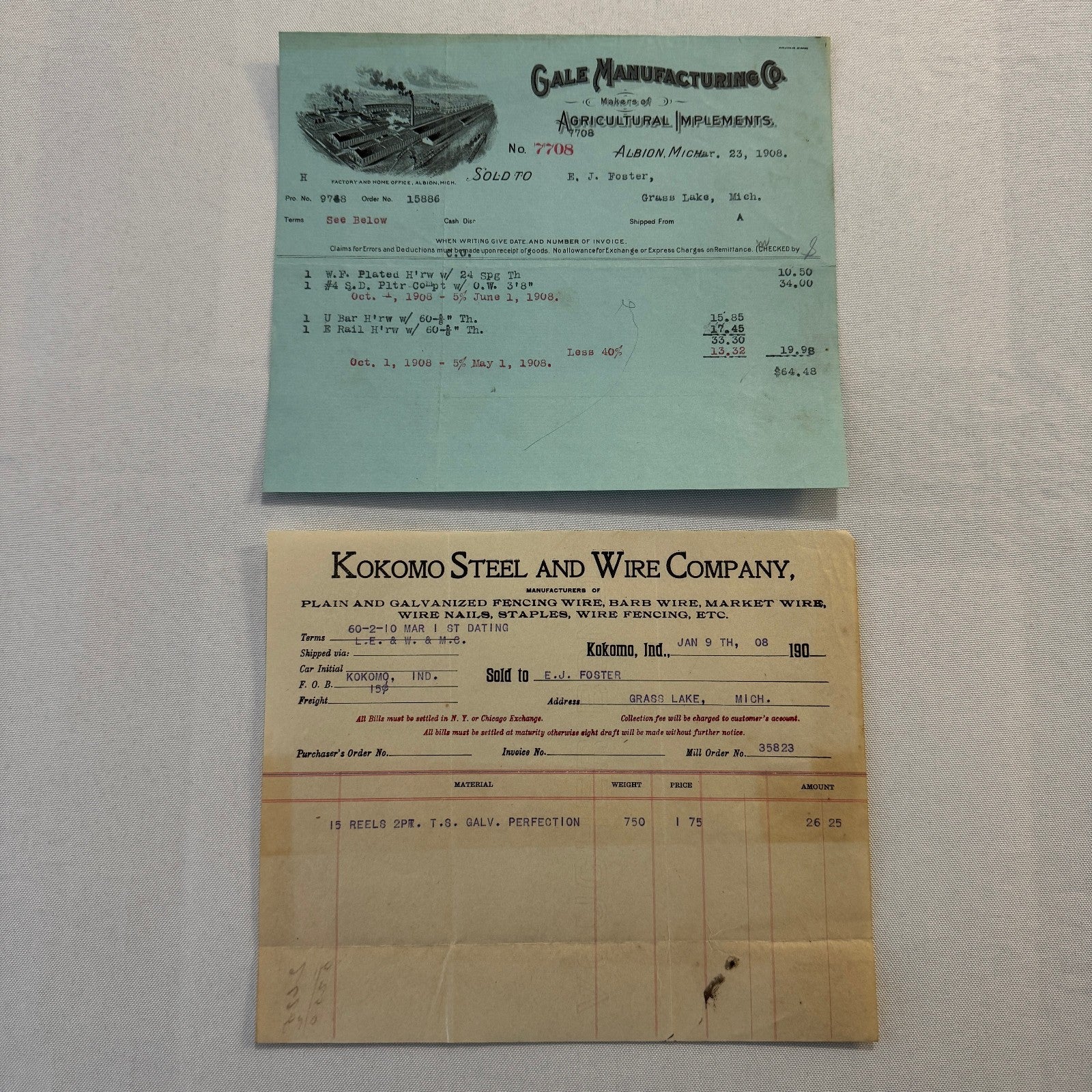 Antique Document Receipt Invoice Lot Farm Equipment Hardware Buggy Furniture 25+
