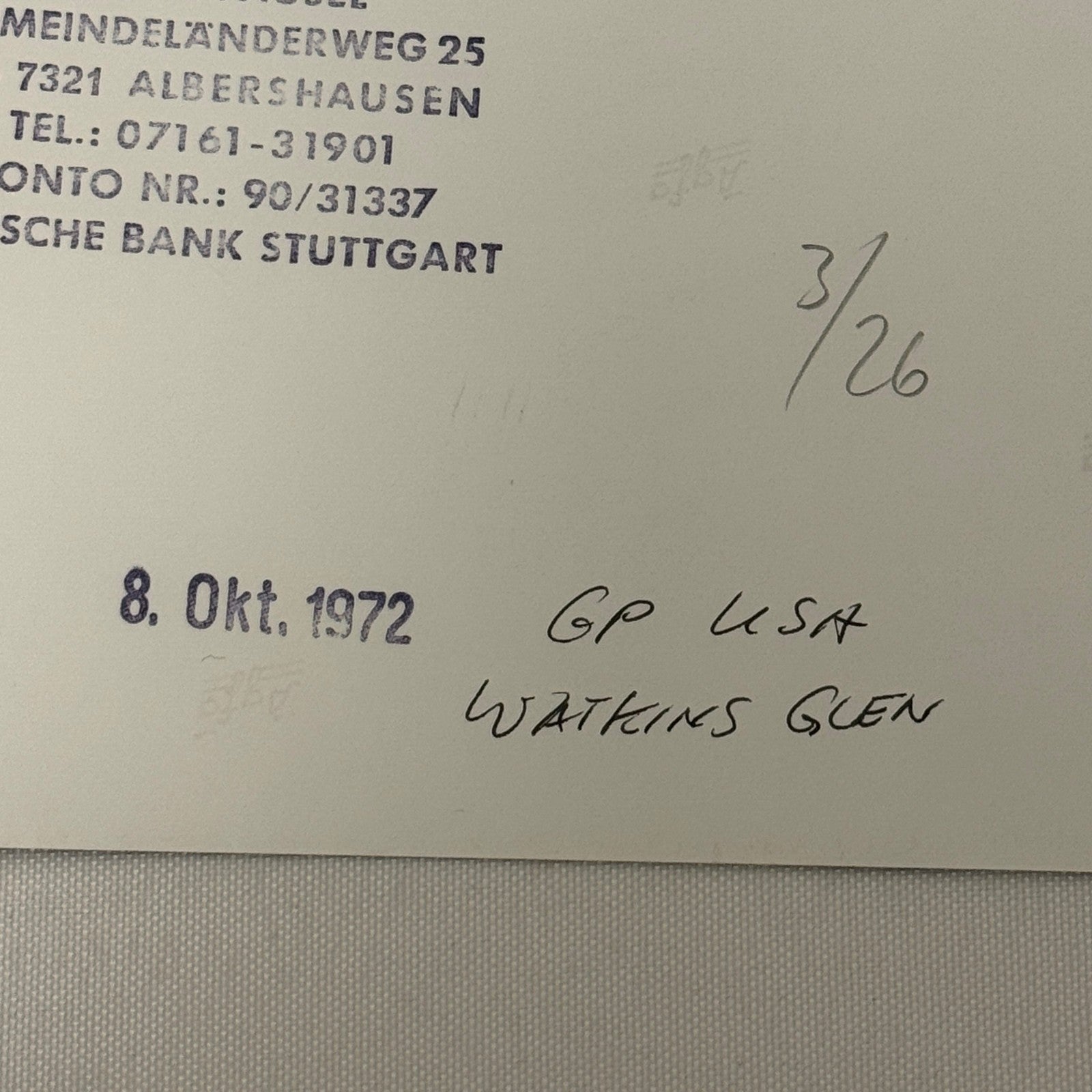 Vintage Racing Photo 1972 Watkins Glen USA Grand Prix Peter Revson Motorsport