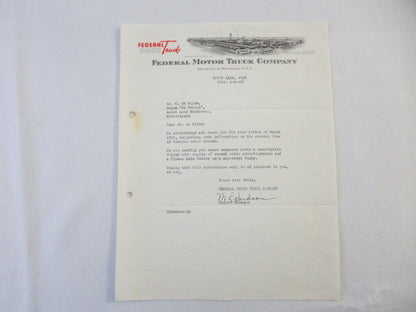 1948 Federal Motor Truck Company Letter Letterhead 