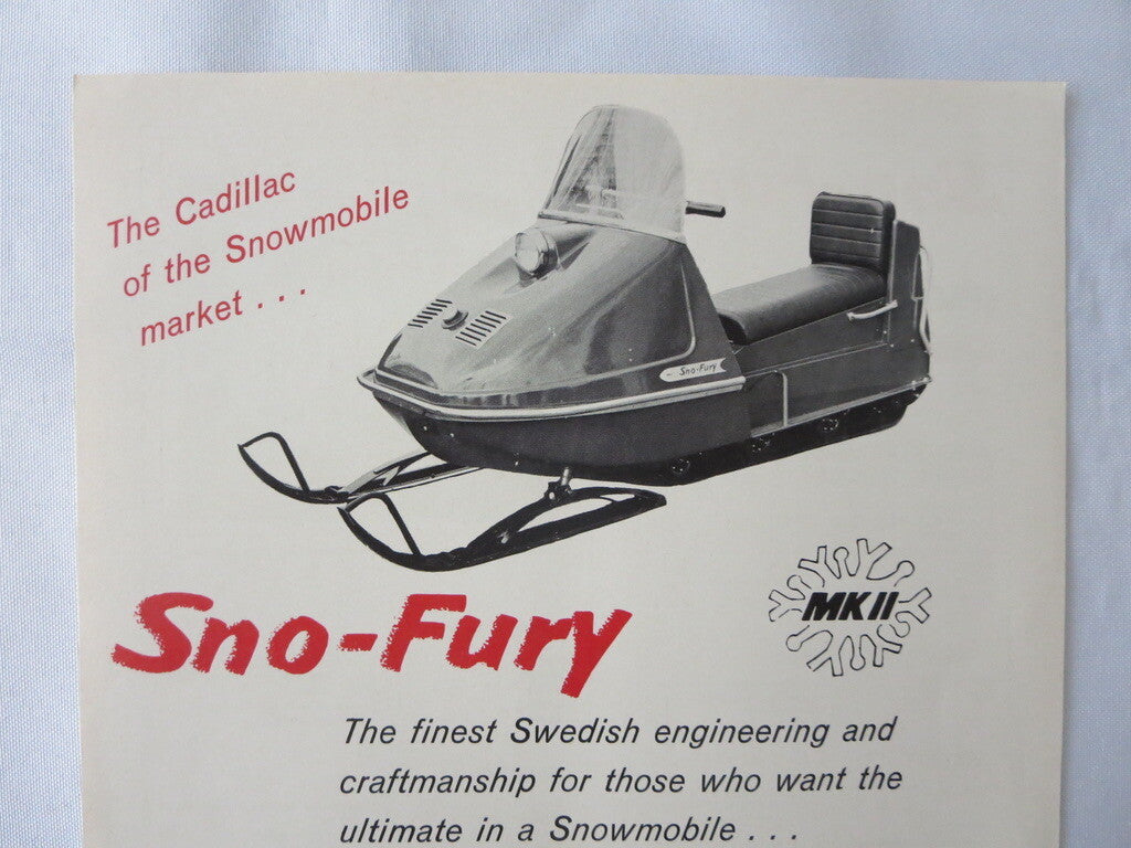 Vintage Sno-Fury MKII Swedish Snowmobile Snow Mobile Sales Sheet Brochure