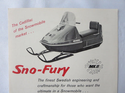 Vintage Sno-Fury MKII Swedish Snowmobile Snow Mobile Sales Sheet Brochure