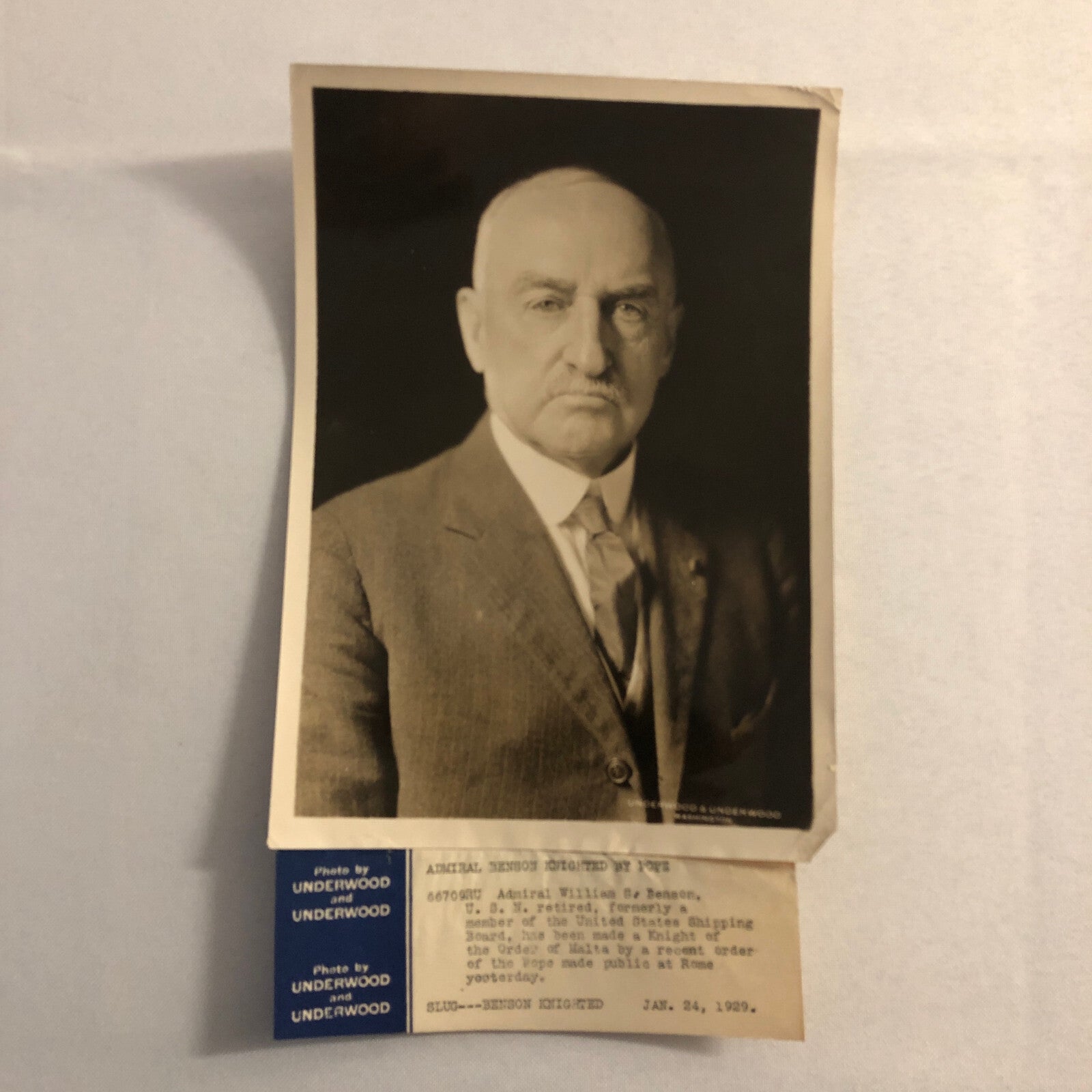 Press Photo Photograph Admiral Benson Knighted By Pope 1929 Underwood Photo