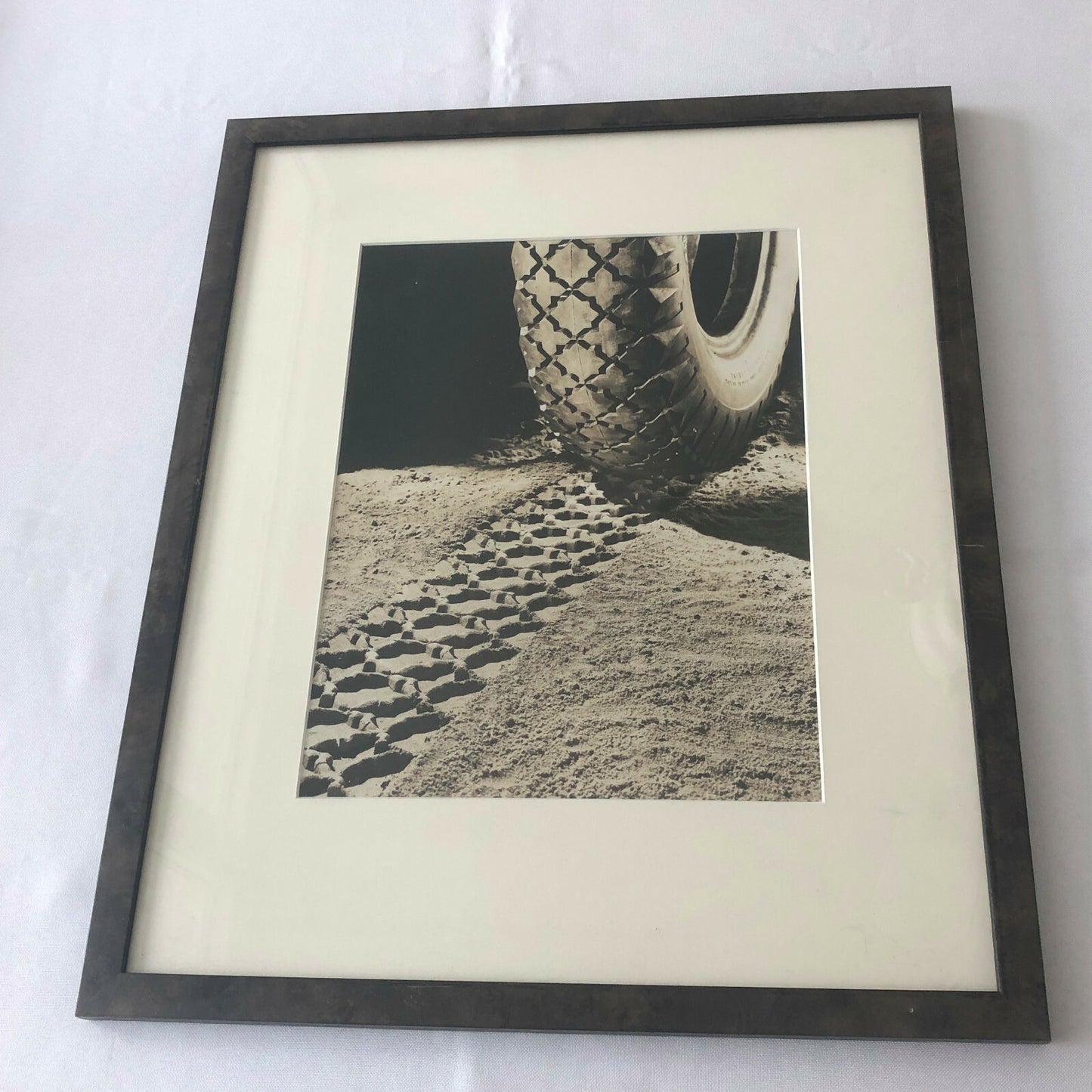 Vintage Art Photograph Automobile Tire on Sand - Possibly Advertising Framed 