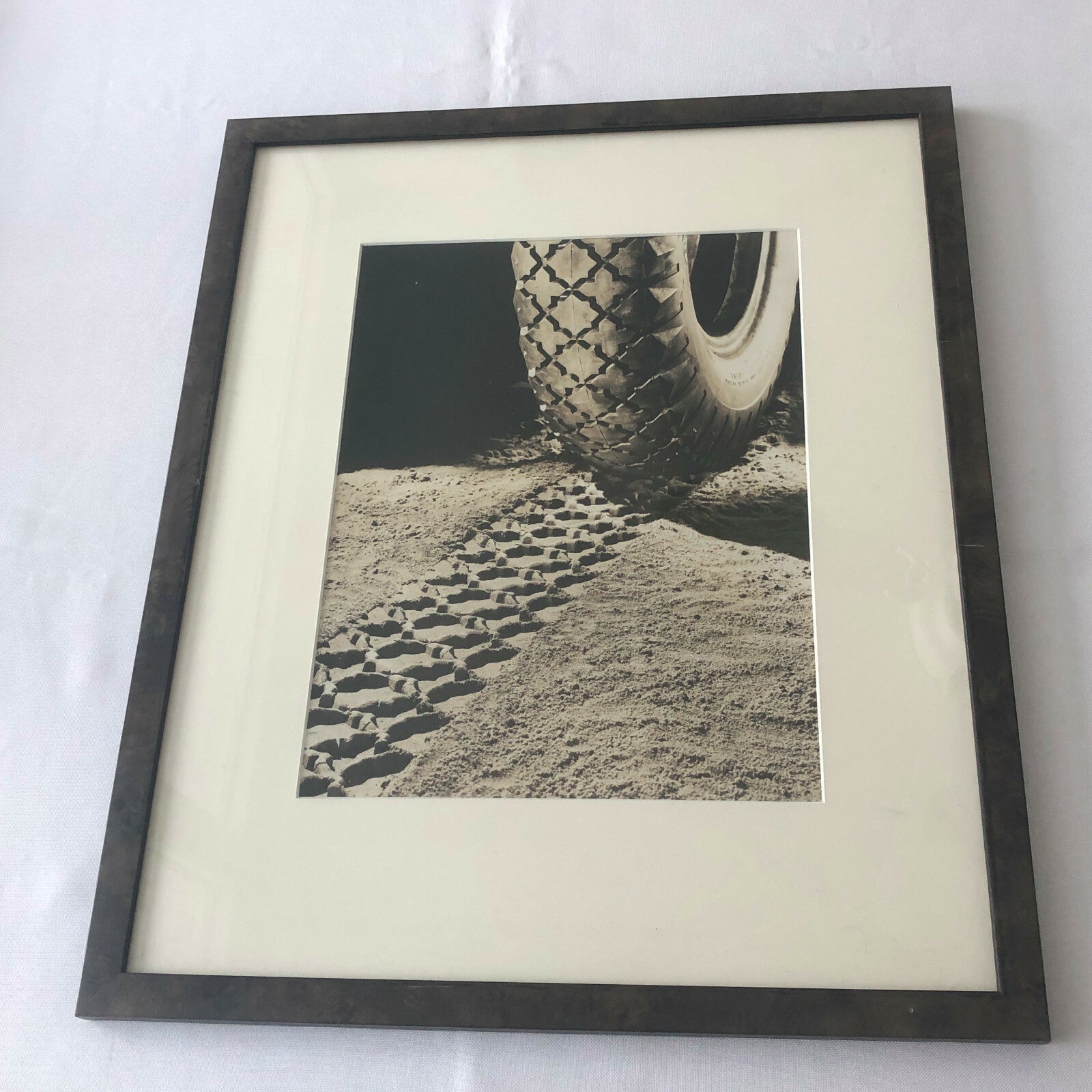 Vintage Art Photograph Automobile Tire on Sand - Possibly Advertising Framed 