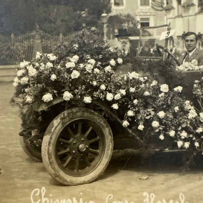 Vintage Postcard Real Photo Postcard RPPC Post Card Early Automobile Parade Car