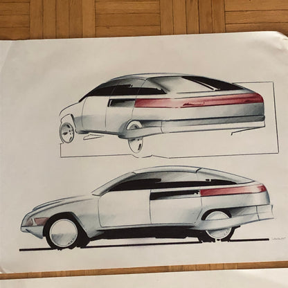 Car Styling Concept Illustration Art Drawing Sketch Vintage Lot 2x LANDUYT 1980