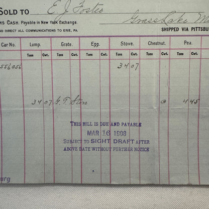 1908 Susquehanna Coal Company Invoice Receipt Document Lot 6x Erie Pennsylvania