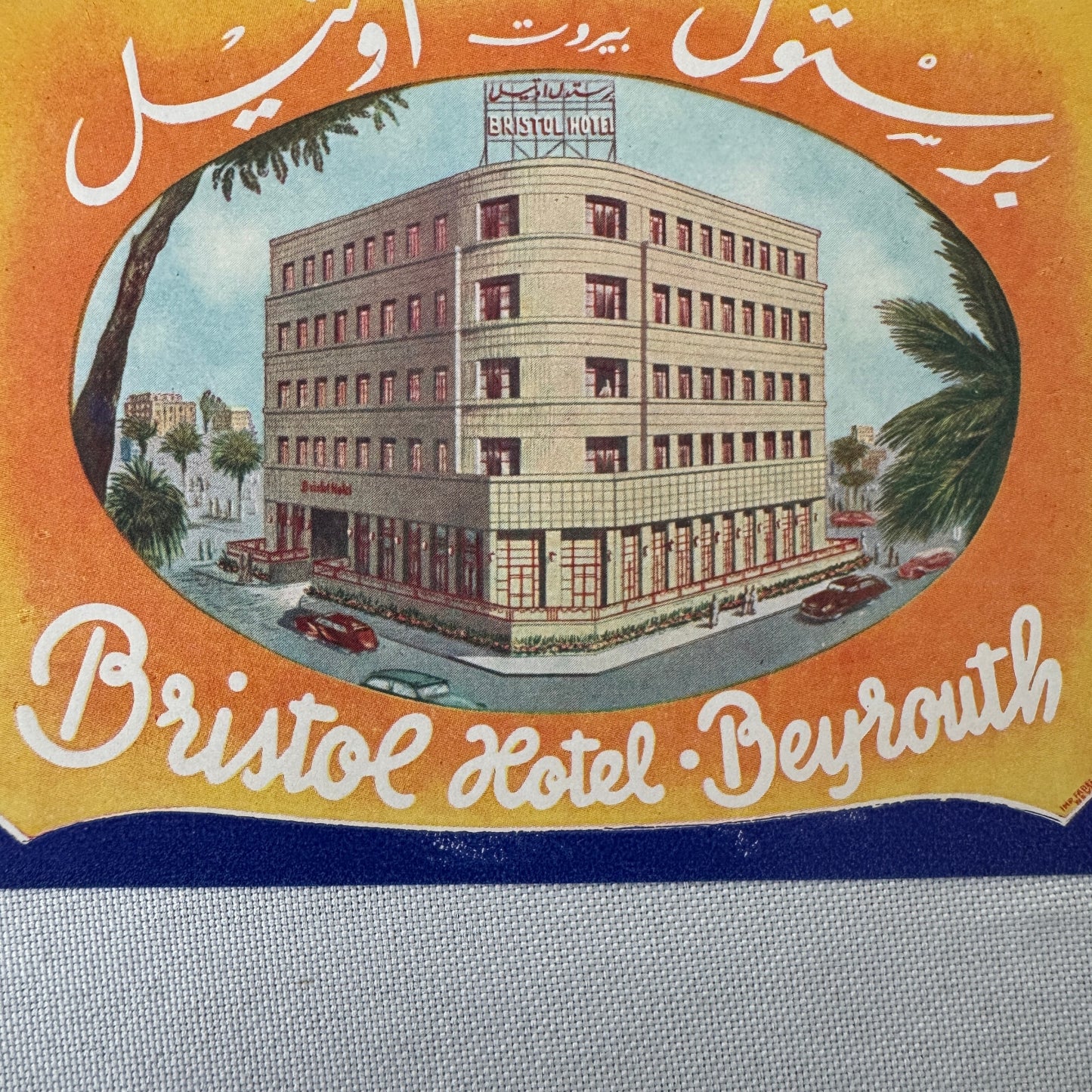 Vintage Hotel Travel Luggage Label Bristol Hotel Beirut Lebanon Beyrouth