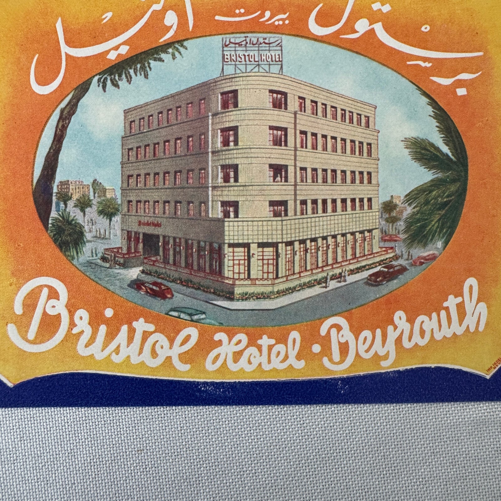 Vintage Hotel Travel Luggage Label Bristol Hotel Beirut Lebanon Beyrouth