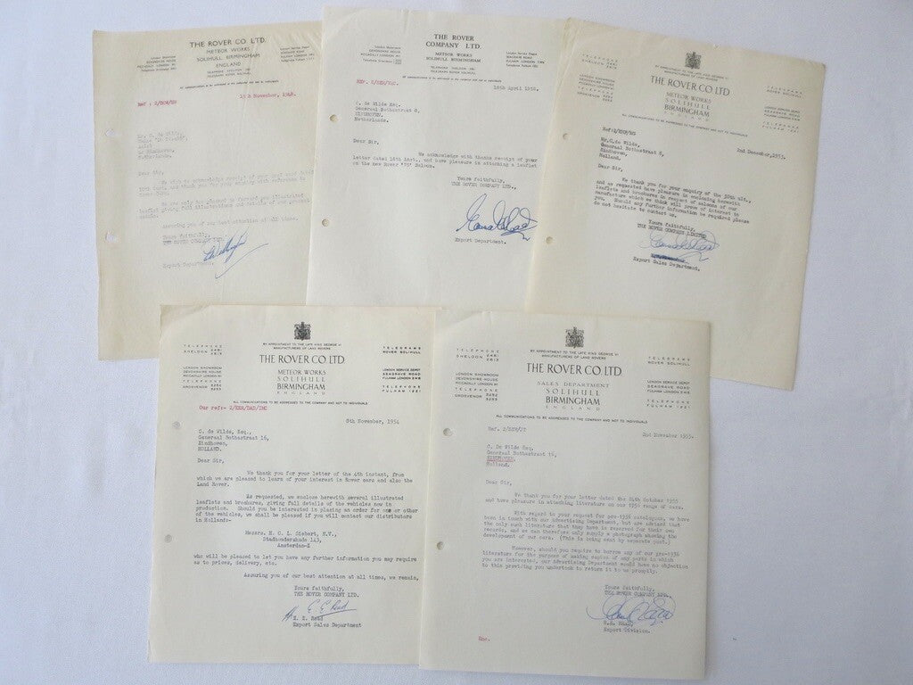 1948 - 1955 Rover Car Company Letter Letterhead Document Lot of 5