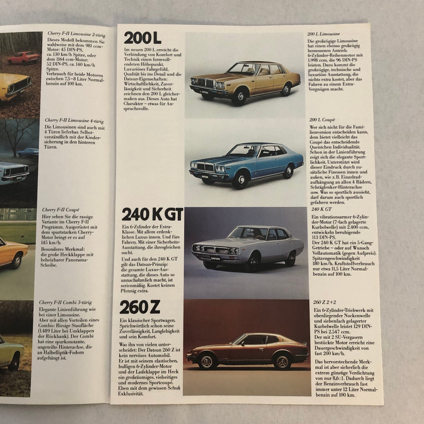 1977 Nissan Car Sales Brochure GERMAN TEXT 260Z 260 Z 200 Cherry 180 160 120 +