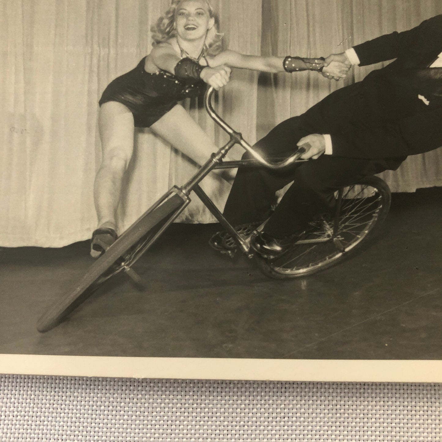 Circus Performer Man Woman on Bicycle Balancing Act Real Photo Postcard RPPC