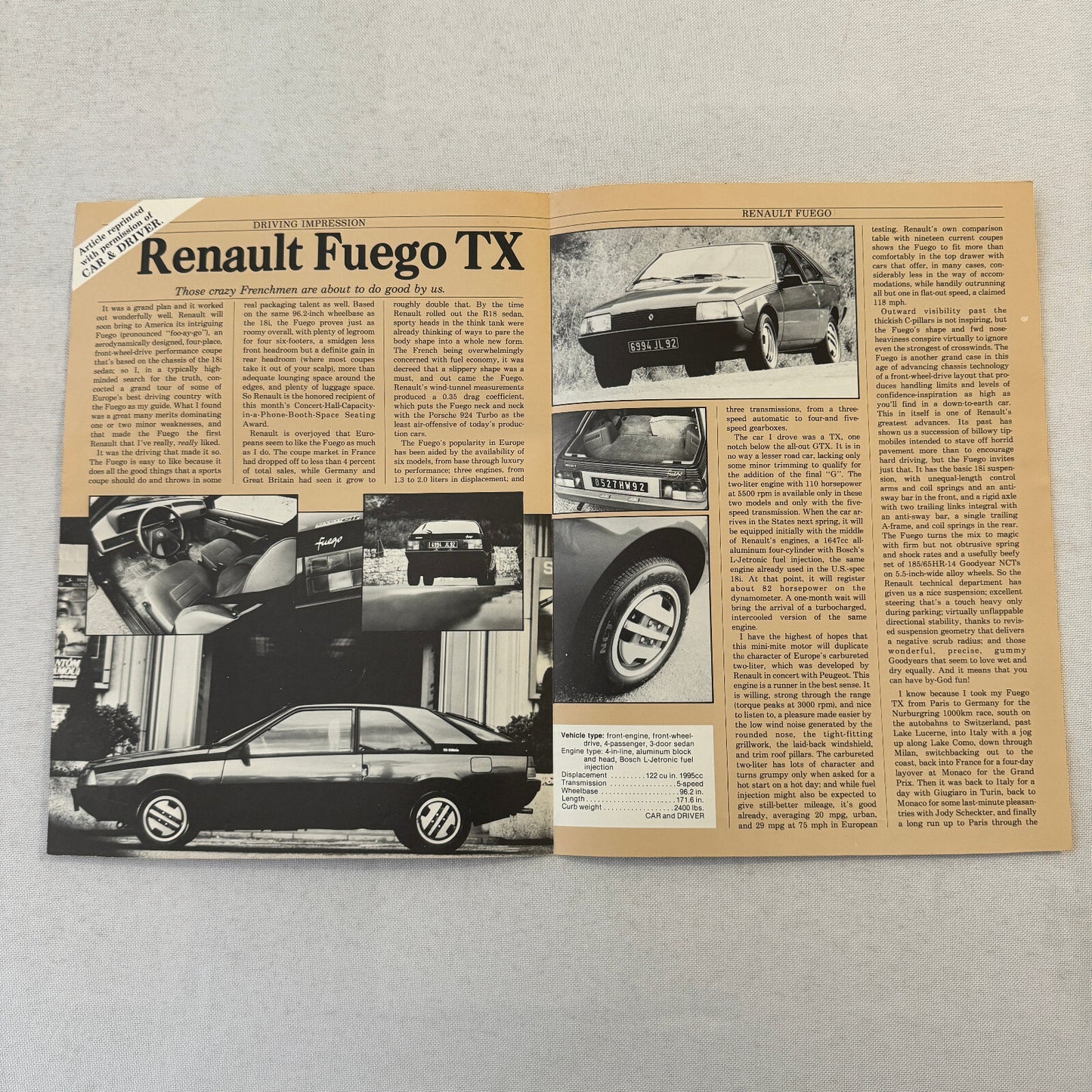 Renault Fuego Car Sales Brochure Catalog Advertising Car and Driver Magazine