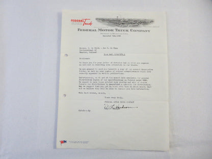1946 Federal Motor Truck Company Letter Letterhead 