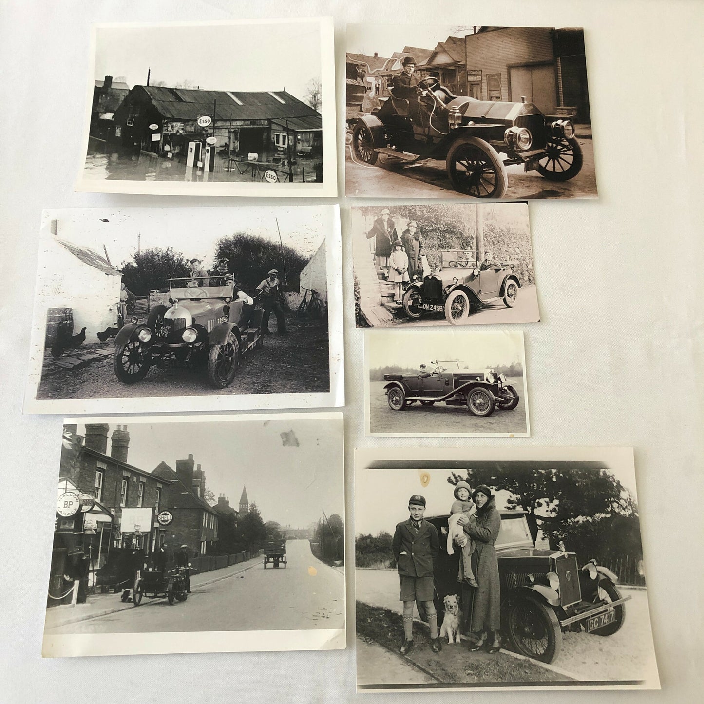 Lot of 7 Photo Photograph Prints - Vintage Car Autombile Esso Gas Station + 
